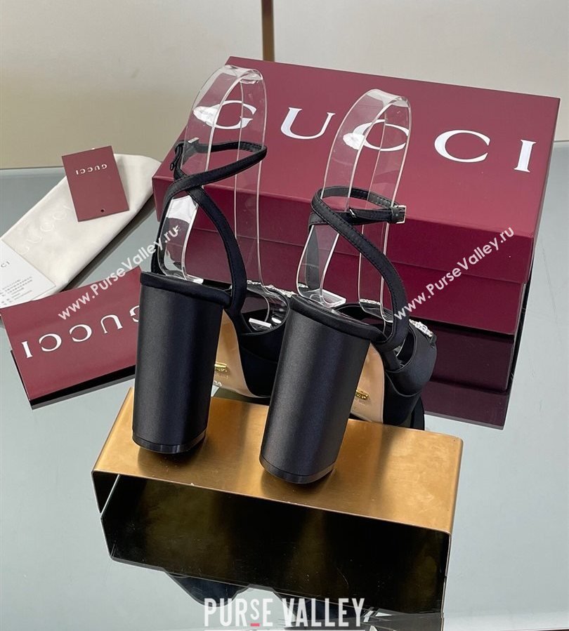 Gucci Satin Platform Sandals 11.5cm with Strass Horsebit Black 2025 836044 (MD-250711138)