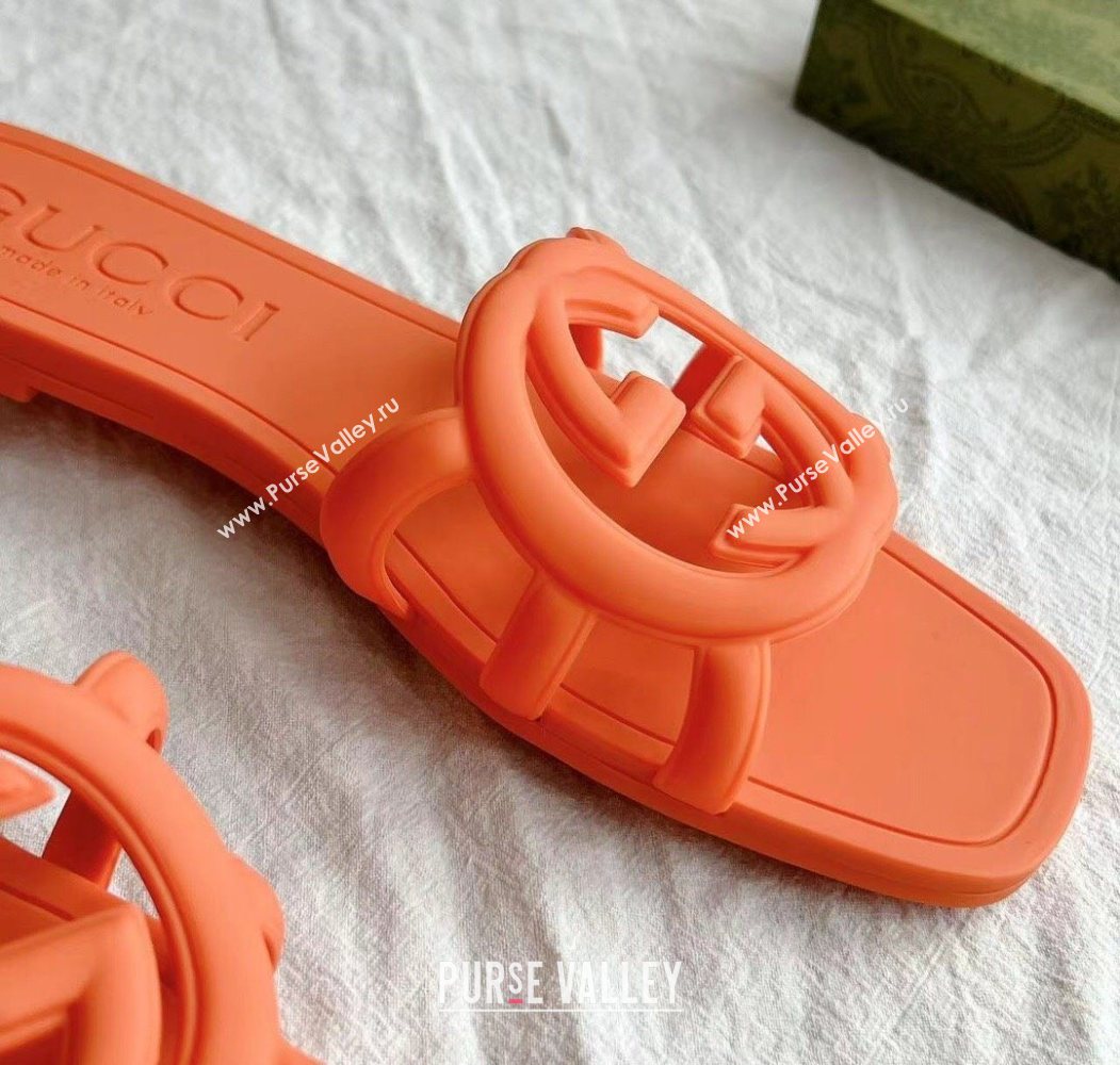 Gucci Interlocking G Flat Slides Sandal in Matte PVC Orange 2025 780307 (GDX-250711117)