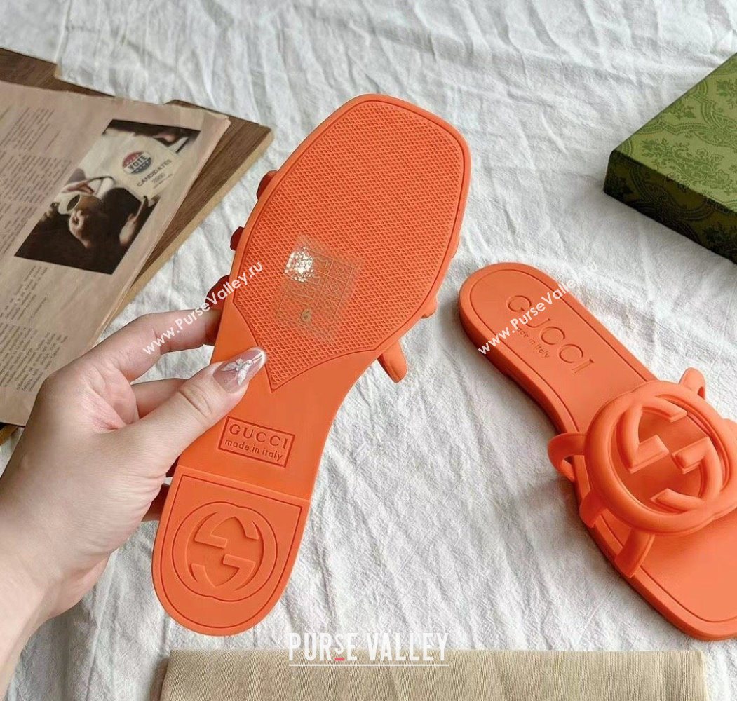 Gucci Interlocking G Flat Slides Sandal in Matte PVC Orange 2025 780307 (GDX-250711117)