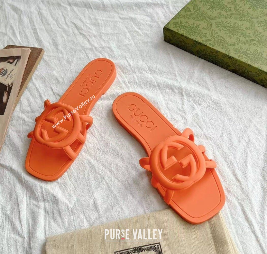 Gucci Interlocking G Flat Slides Sandal in Matte PVC Orange 2025 780307 (GDX-250711117)