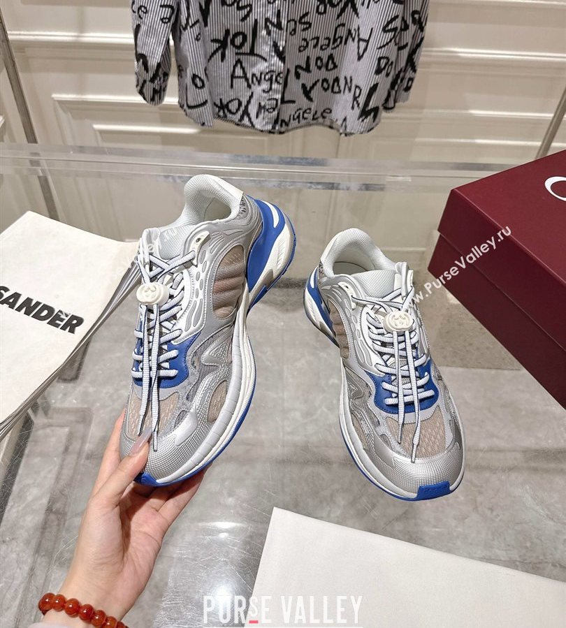 Gucci 2.0 Sneakers in Mesh and Leather Grey/Blue 2025 816489 (MD-250712002)