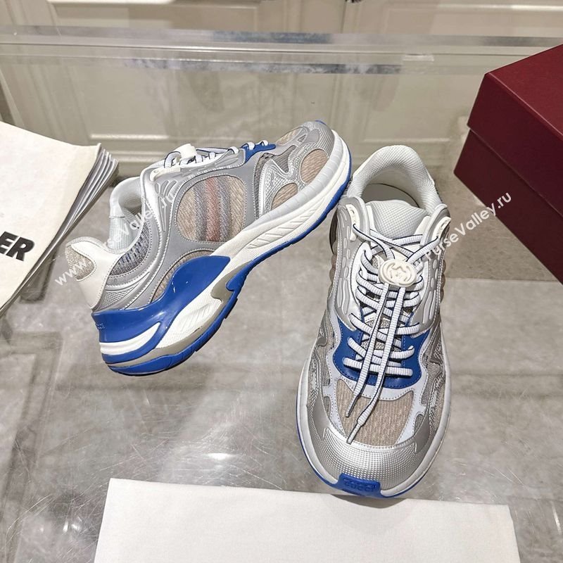 Gucci 2.0 Sneakers in Mesh and Leather Grey/Blue 2025 816489 (MD-250712002)