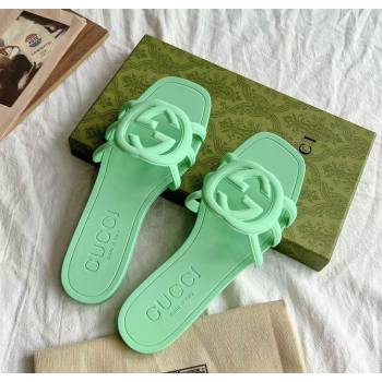 Gucci Interlocking G Flat Slides Sandal in Matte PVC Light Green 2025 780307 (GDX-250711118)
