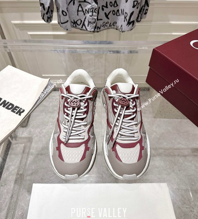 Gucci 2.0 Sneakers in Mesh and Leather Grey/Ancora Red 2025 816489 (MD-250712004)