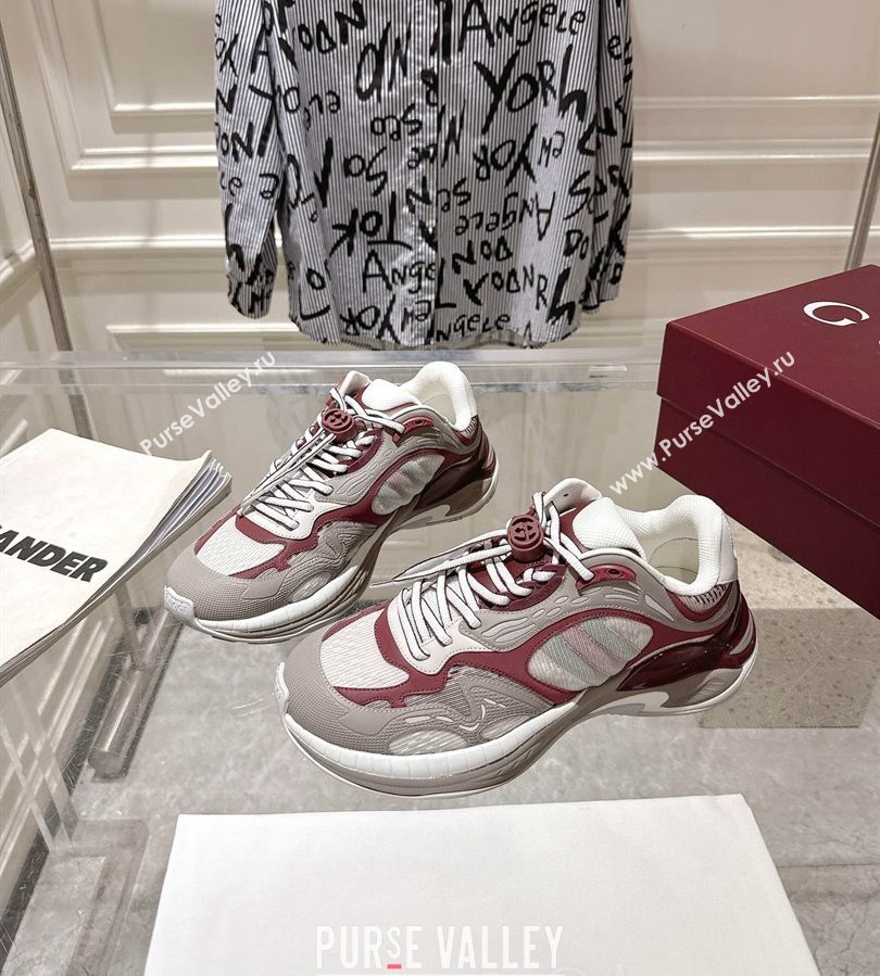 Gucci 2.0 Sneakers in Mesh and Leather Grey/Ancora Red 2025 816489 (MD-250712004)