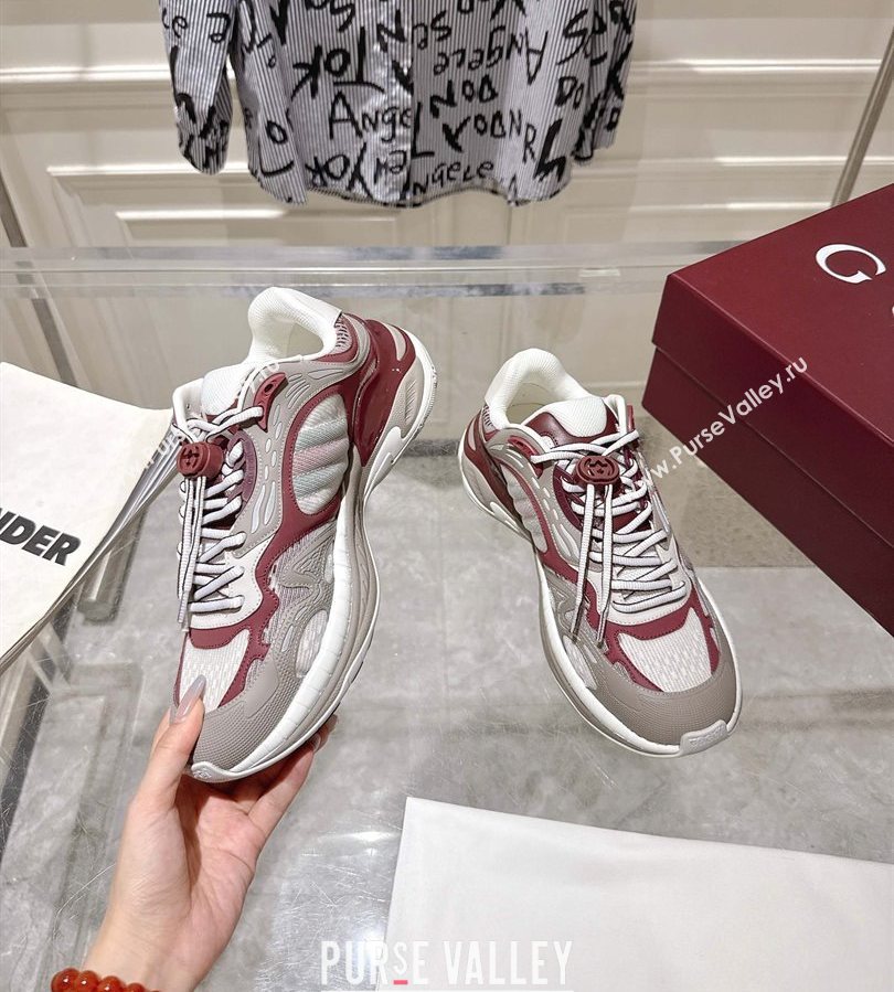 Gucci 2.0 Sneakers in Mesh and Leather Grey/Ancora Red 2025 816489 (MD-250712004)