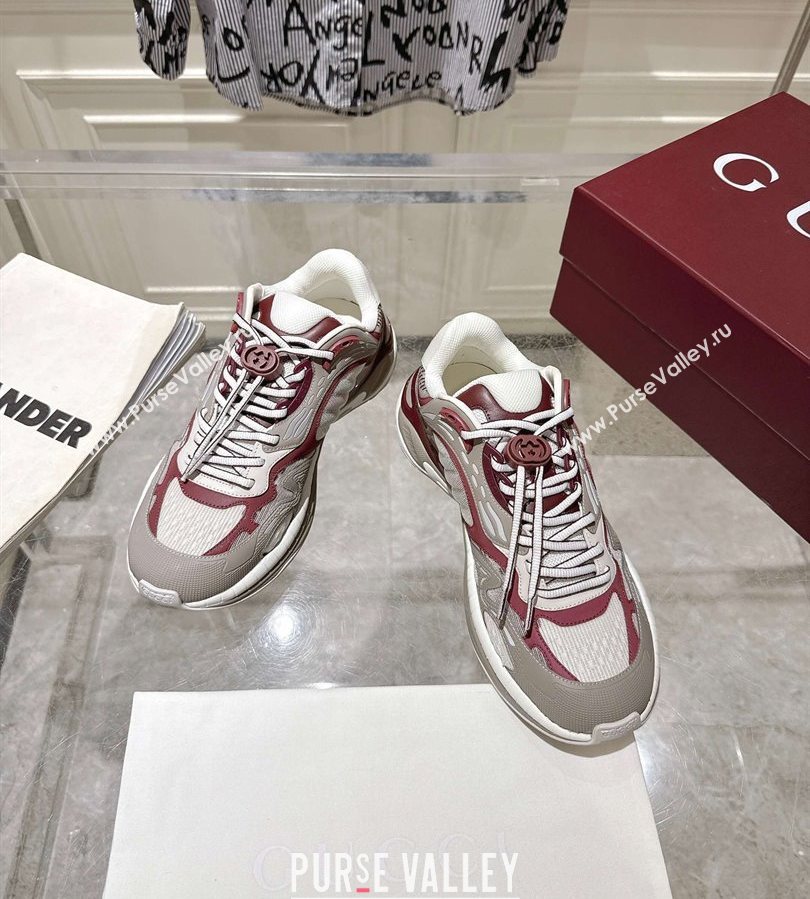 Gucci 2.0 Sneakers in Mesh and Leather Grey/Ancora Red 2025 816489 (MD-250712004)