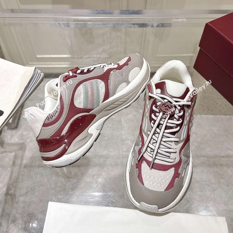 Gucci 2.0 Sneakers in Mesh and Leather Grey/Ancora Red 2025 816489 (MD-250712004)