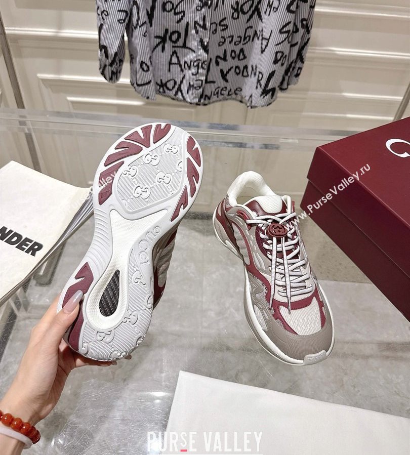 Gucci 2.0 Sneakers in Mesh and Leather Grey/Ancora Red 2025 816489 (MD-250712004)