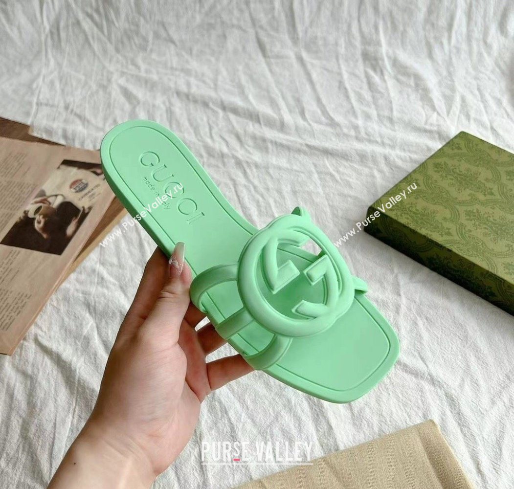 Gucci Interlocking G Flat Slides Sandal in Matte PVC Light Green 2025 780307 (GDX-250711118)