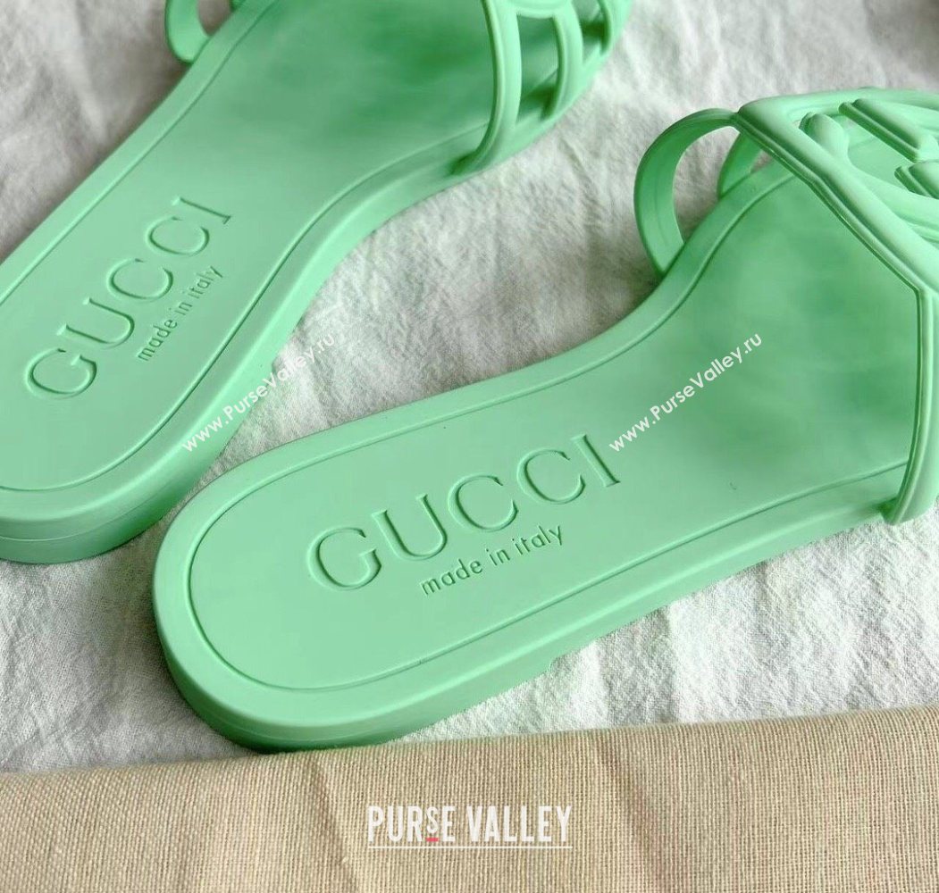 Gucci Interlocking G Flat Slides Sandal in Matte PVC Light Green 2025 780307 (GDX-250711118)