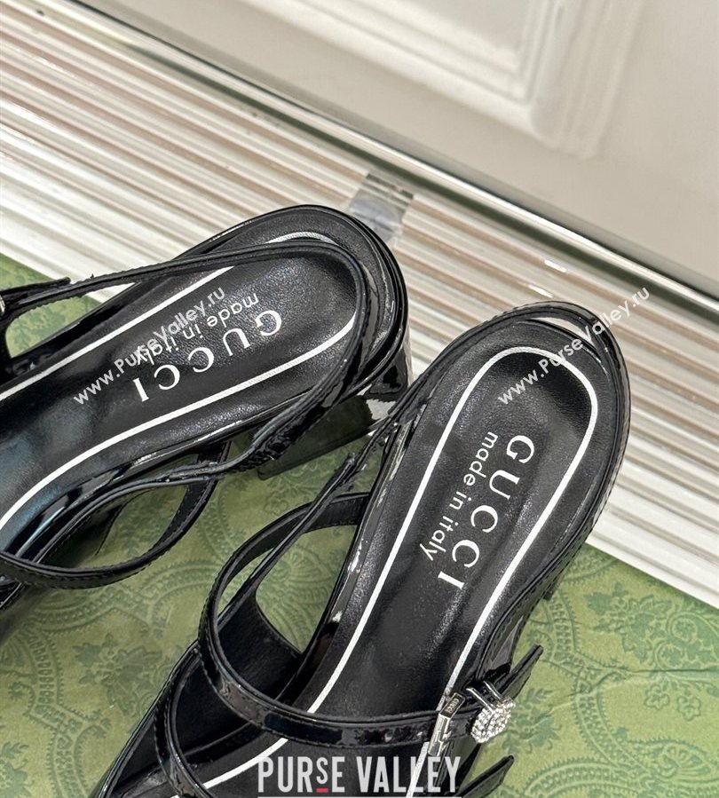 Gucci Patent Leather Slingback Pump 4.5cm with Strass GG Buckle Strap Black 2025 (MD-250712013)