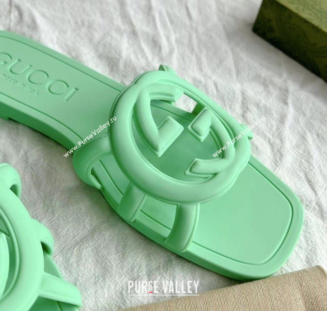 Gucci Interlocking G Flat Slides Sandal in Matte PVC Light Green 2025 780307 (GDX-250711118)