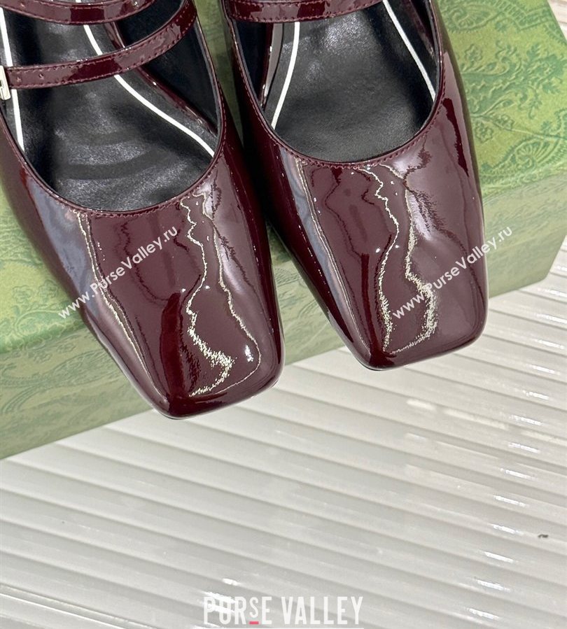 Gucci Patent Leather Slingback Pump 4.5cm with Strass GG Buckle Strap Dark Burgundy 2025 (MD-250712014)