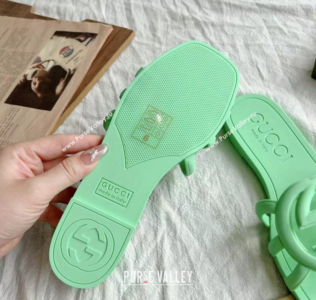 Gucci Interlocking G Flat Slides Sandal in Matte PVC Light Green 2025 780307 (GDX-250711118)