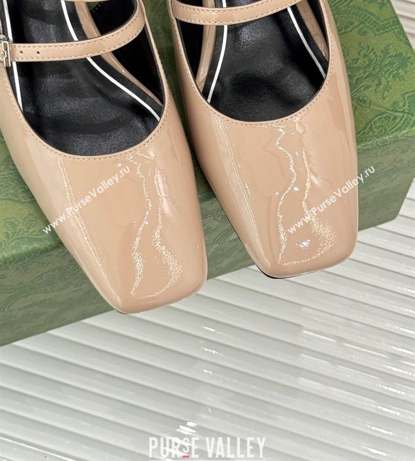 Gucci Patent Leather Slingback Pump 4.5cm with Strass GG Buckle Strap Nude 2025 (MD-250712016)