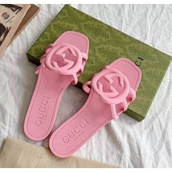 Gucci Interlocking G Flat Slides Sandal in Matte PVC Light Pink 2025 780307 (GDX-250711119)