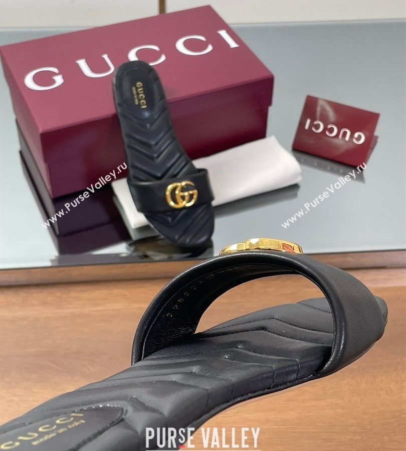 Gucci Leather Flat Slides Sandal with Double G Black 2025 832449 (SS-250712018)