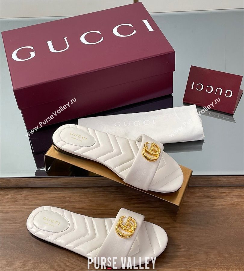Gucci Leather Flat Slides Sandal with Double G White 2025 832449 (SS-250712019)