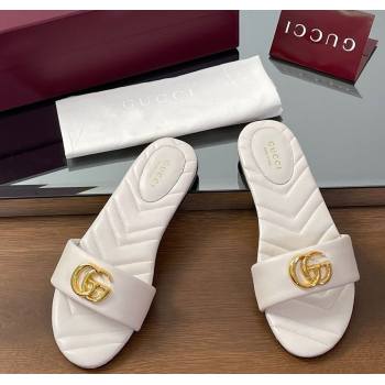 Gucci Leather Flat Slides Sandal with Double G White 2025 832449 (SS-250712019)