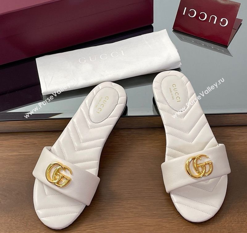 Gucci Leather Flat Slides Sandal with Double G White 2025 832449 (SS-250712019)