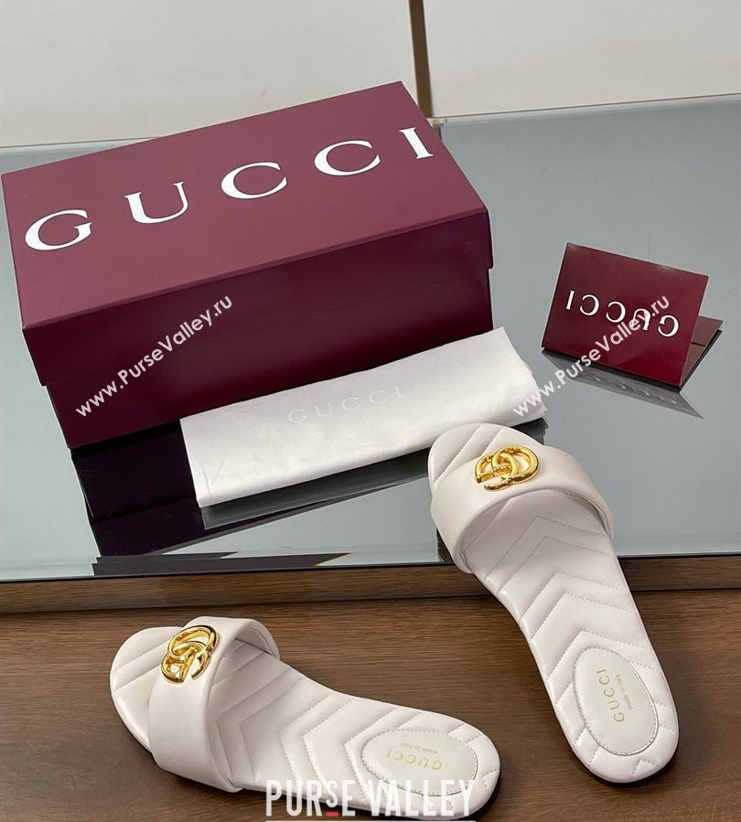 Gucci Leather Flat Slides Sandal with Double G White 2025 832449 (SS-250712019)