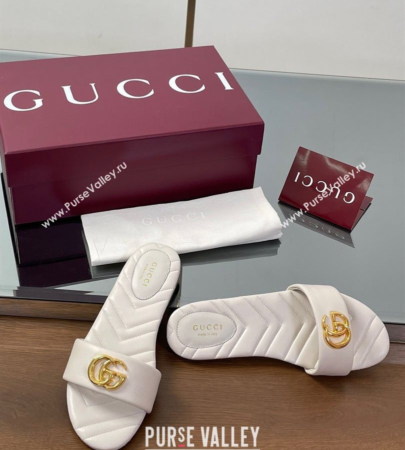 Gucci Leather Flat Slides Sandal with Double G White 2025 832449 (SS-250712019)