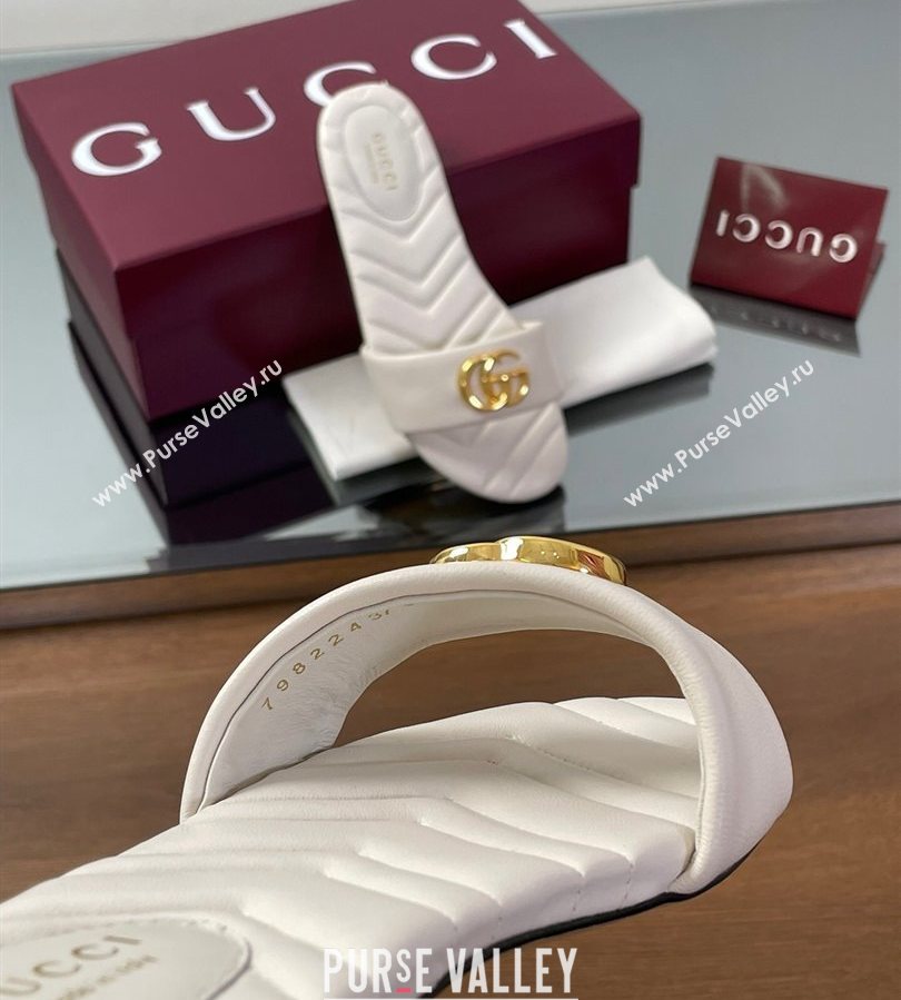 Gucci Leather Flat Slides Sandal with Double G White 2025 832449 (SS-250712019)