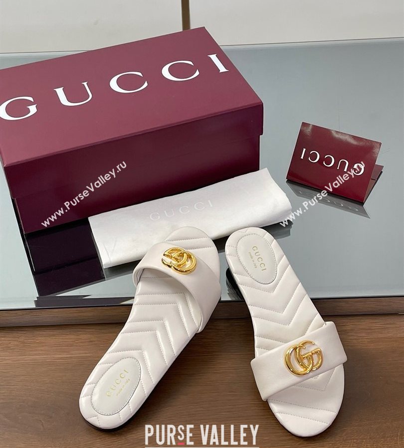 Gucci Leather Flat Slides Sandal with Double G White 2025 832449 (SS-250712019)