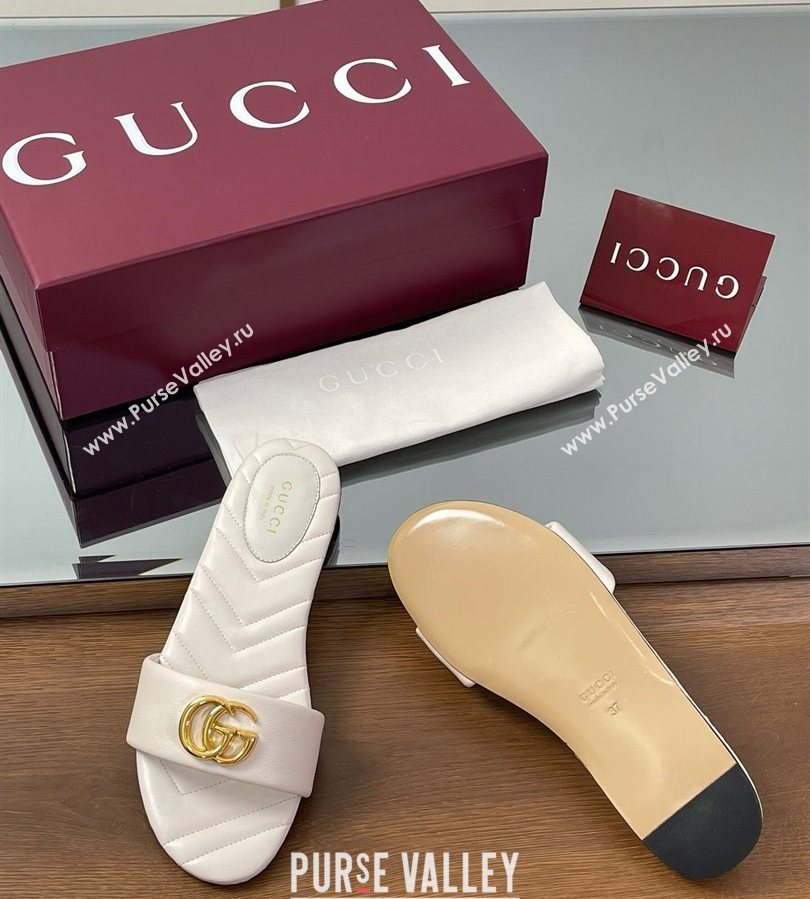 Gucci Leather Flat Slides Sandal with Double G White 2025 832449 (SS-250712019)