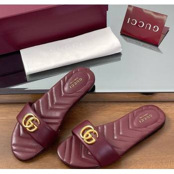Gucci Leather Flat Slides Sandal with Double G Dark Burgundy 2025 832449 (SS-250712020)