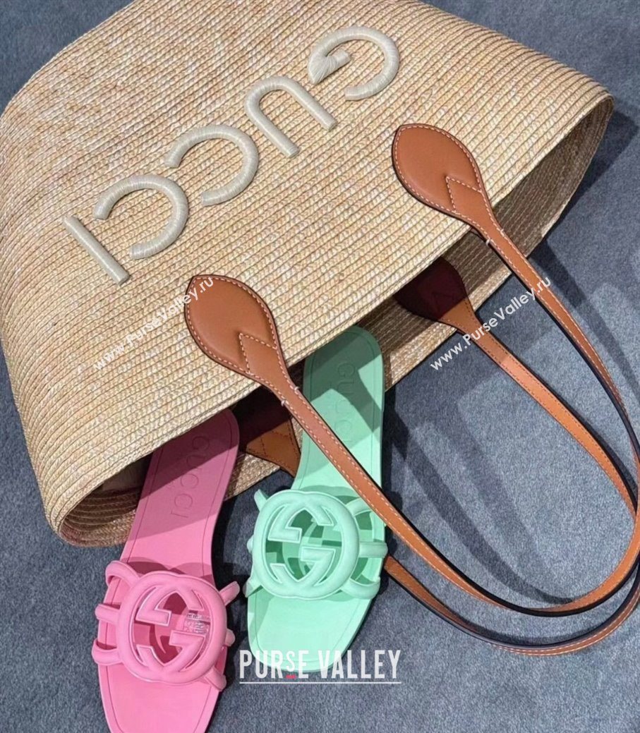 Gucci Interlocking G Flat Slides Sandal in Matte PVC Light Pink 2025 780307 (GDX-250711119)