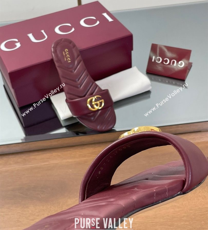 Gucci Leather Flat Slides Sandal with Double G Dark Burgundy 2025 832449 (SS-250712020)