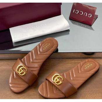 Gucci Leather Flat Slides Sandal with Double G Brown 2025 832449 (SS-250712021)