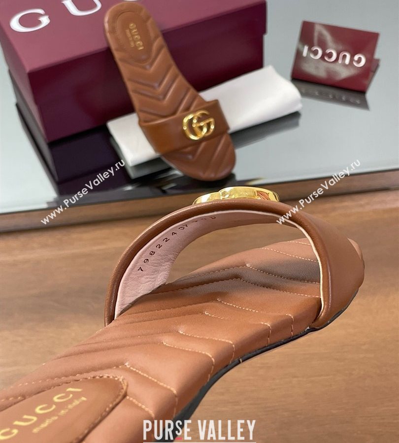 Gucci Leather Flat Slides Sandal with Double G Brown 2025 832449 (SS-250712021)
