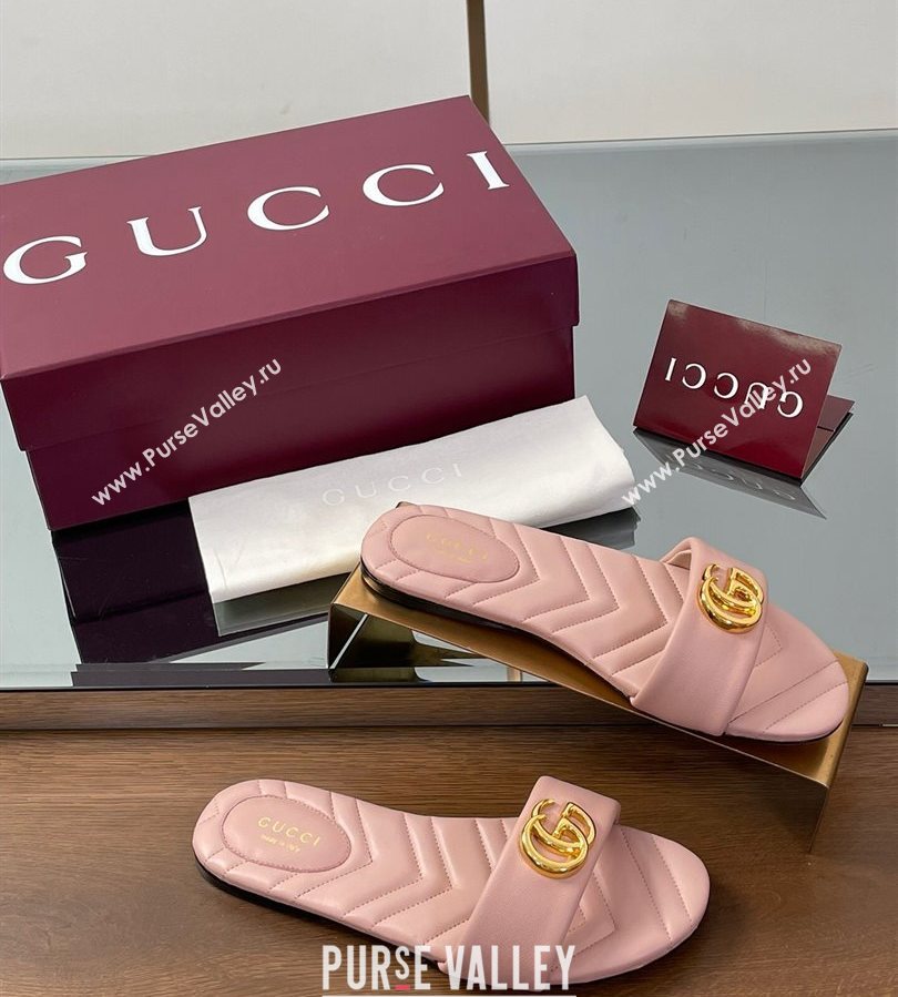 Gucci Leather Flat Slides Sandal with Double G Light Pink 2025 832449 (SS-250712022)