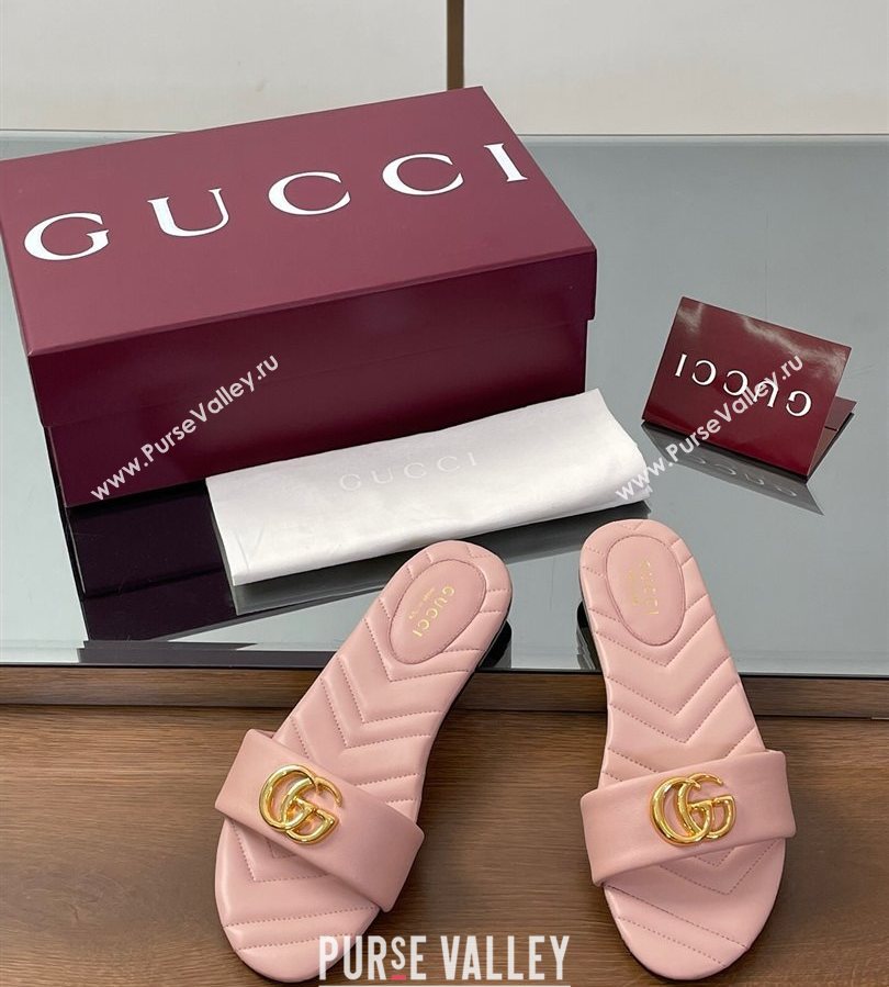 Gucci Leather Flat Slides Sandal with Double G Light Pink 2025 832449 (SS-250712022)