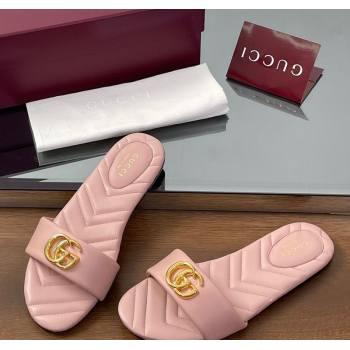 Gucci Leather Flat Slides Sandal with Double G Light Pink 2025 832449 (SS-250712022)