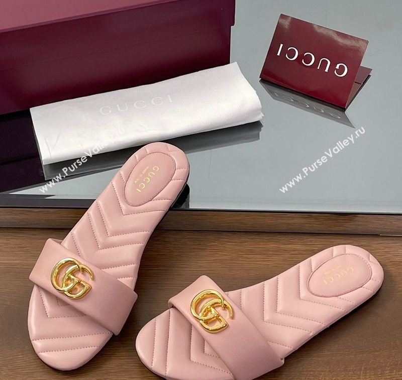 Gucci Leather Flat Slides Sandal with Double G Light Pink 2025 832449 (SS-250712022)