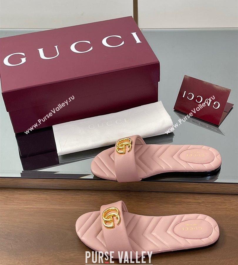 Gucci Leather Flat Slides Sandal with Double G Light Pink 2025 832449 (SS-250712022)