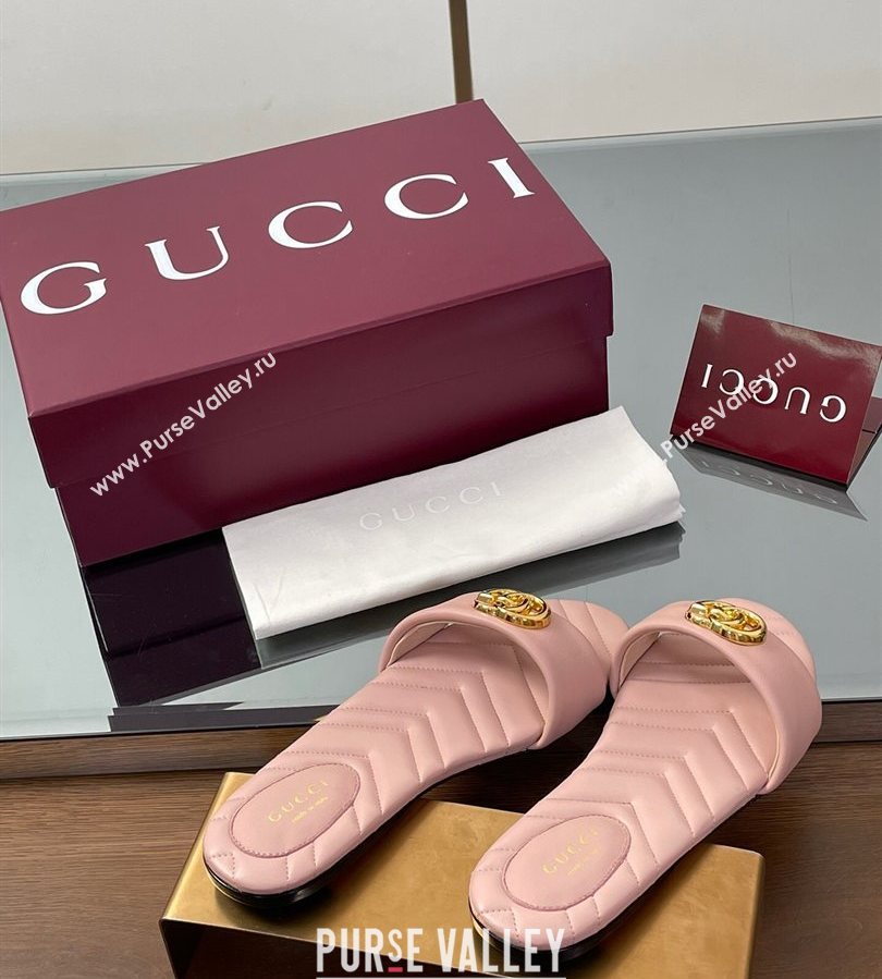 Gucci Leather Flat Slides Sandal with Double G Light Pink 2025 832449 (SS-250712022)
