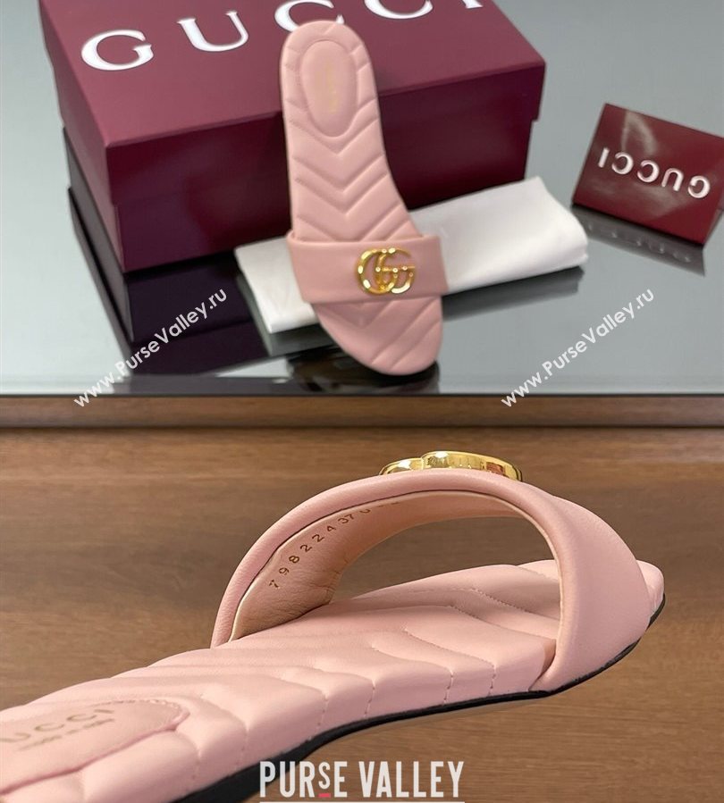 Gucci Leather Flat Slides Sandal with Double G Light Pink 2025 832449 (SS-250712022)