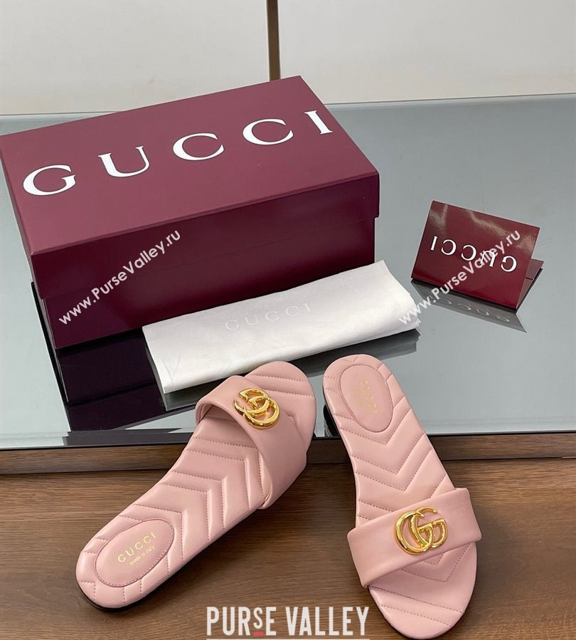 Gucci Leather Flat Slides Sandal with Double G Light Pink 2025 832449 (SS-250712022)