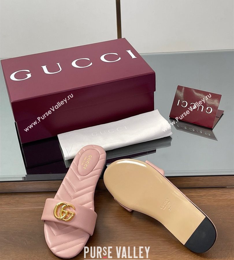 Gucci Leather Flat Slides Sandal with Double G Light Pink 2025 832449 (SS-250712022)