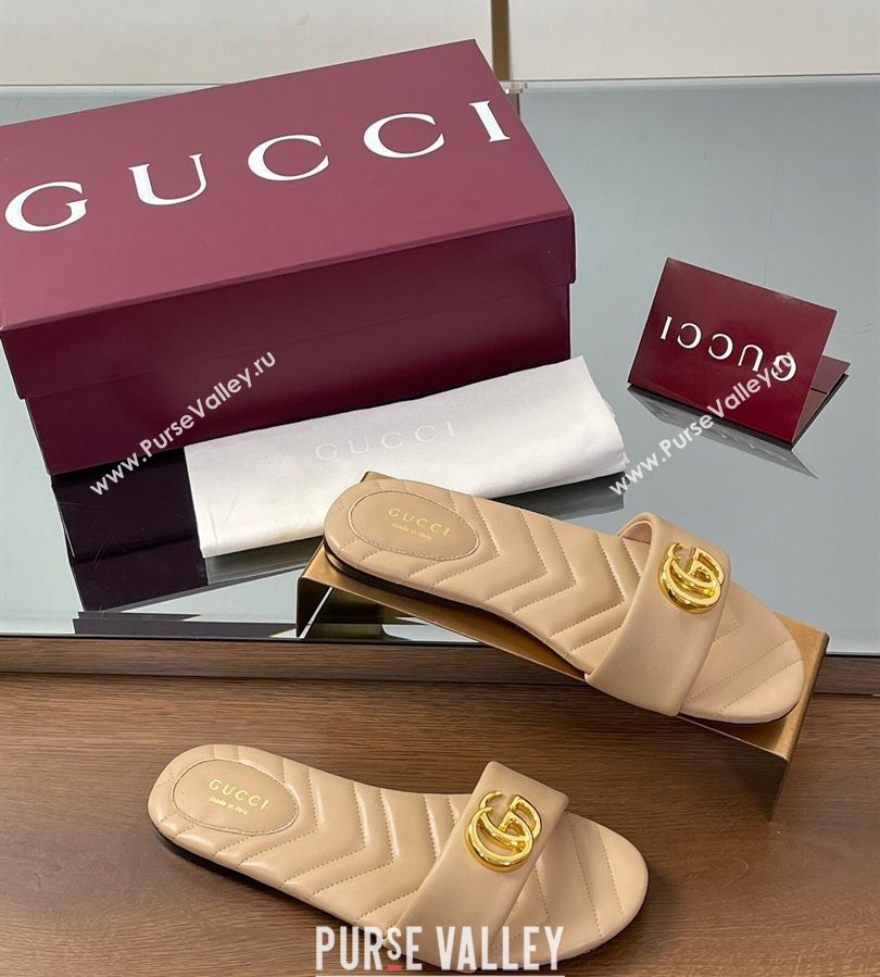 Gucci Leather Flat Slides Sandal with Double G Beige 2025 832449 (SS-250712023)