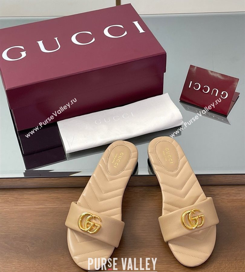 Gucci Leather Flat Slides Sandal with Double G Beige 2025 832449 (SS-250712023)
