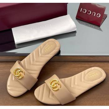 Gucci Leather Flat Slides Sandal with Double G Beige 2025 832449 (SS-250712023)