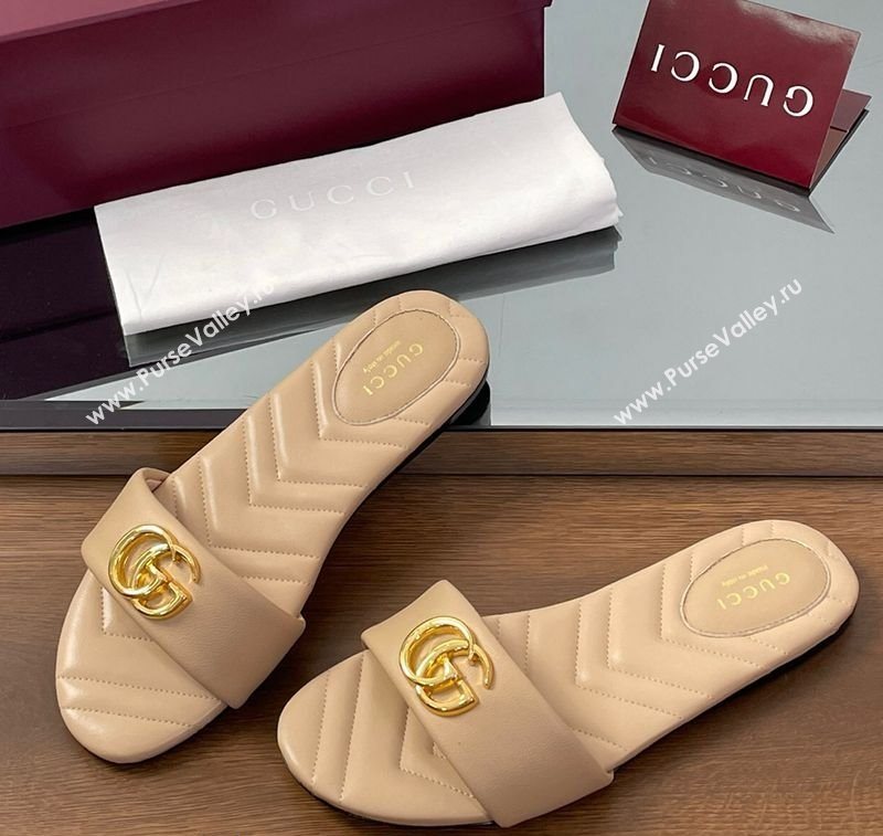 Gucci Leather Flat Slides Sandal with Double G Beige 2025 832449 (SS-250712023)