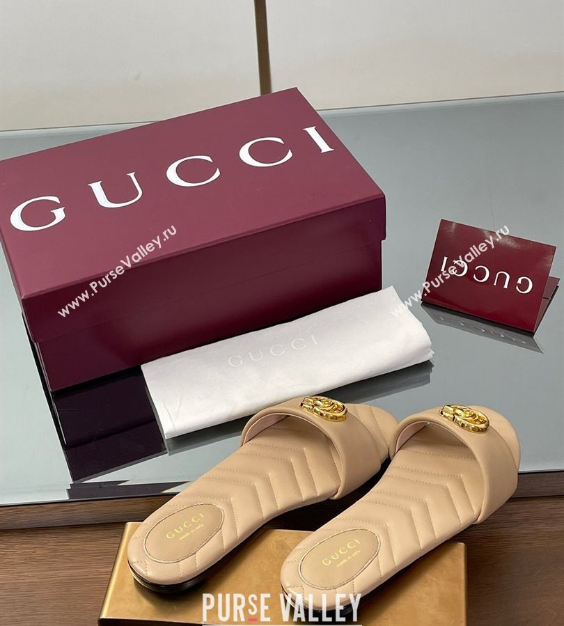 Gucci Leather Flat Slides Sandal with Double G Beige 2025 832449 (SS-250712023)
