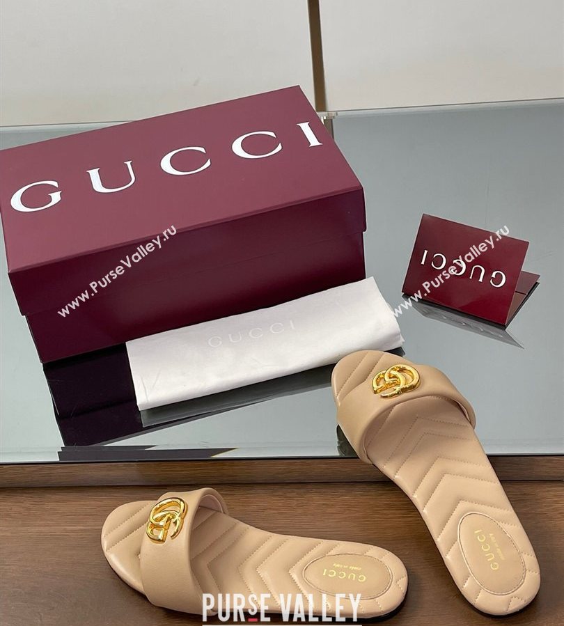 Gucci Leather Flat Slides Sandal with Double G Beige 2025 832449 (SS-250712023)